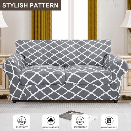 Miniatura 2 de SearchI - Funda de sofá elástica con estampado floral, 3 piezas, incluye 2 fundas de cojín independientes, protector lavable para muebles de sala