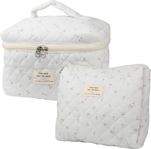 Miniatura 9 de NATINSA Linda bolsa de maquillaje para mujeres (2 piezas), bolsas de cosméticos de viaje, bolsa organizadora de aseo acolchada coqueta con flores
