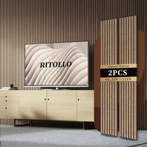 RITOLLO Paneles de listones de madera para pared, 2 piezas de 94.5 x 11 pulgadas, paneles acústicos para decoración de pared interior, panel de