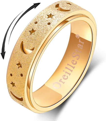 OreilleStar Anillo de ansiedad para mujer, anillo giratorio de acero inoxidable, juguetes para ansiedad para adultos, anillos giratorios para