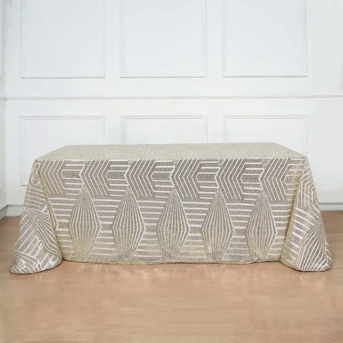 Miniatura 13 de Efavormart - Mesa cuadrada de tul geométrico con lentejuelas doradas brillantes de 72 pulgadas Dorado