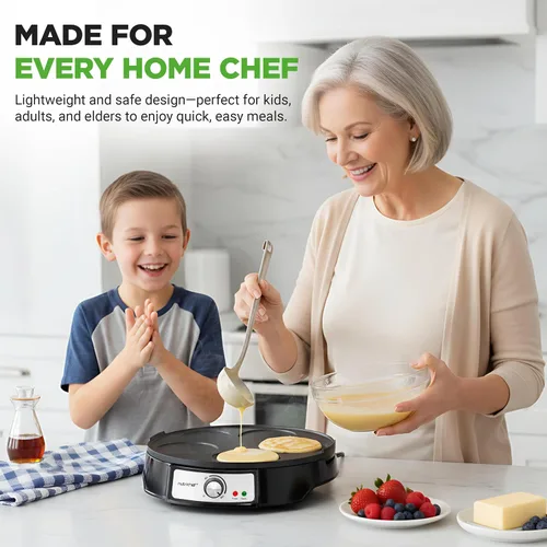 Miniatura 6 de NutriChef - Máquina de crepé eléctrica y plancha de cocina de encimera Placa caliente reversible antiadherente de 12 pulgadas con luces
