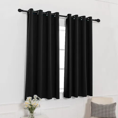 Miniatura 2 de Pickluc Juego de 2 paneles de cortinas opacas negras con ojales de 63 pulgadas de largo, cortinas de ventana con bloqueo de luz para sala de estar