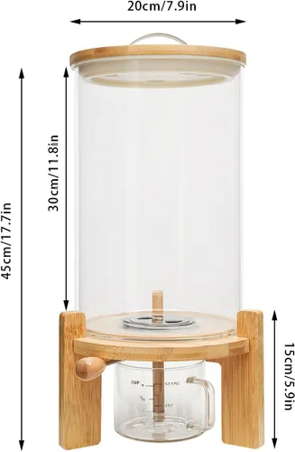 Miniatura 2 de Dispensador de cereales de 7.5 L, dispensador de granos, cubo de vidrio para encimera, recipiente grande de almacenamiento de arroz para alimentos