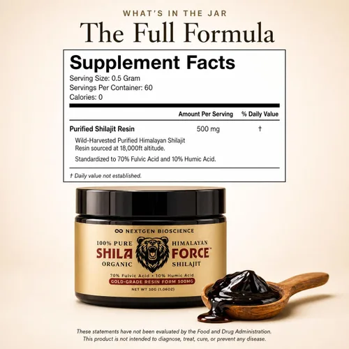 Miniatura 5 de ShilaForce™ Shilajit - Resina viva orgánica orgánica del Himalaya cosechada en estado silvestre de grado dorado, 500 mg, 70% ácido fúlvico y 10%
