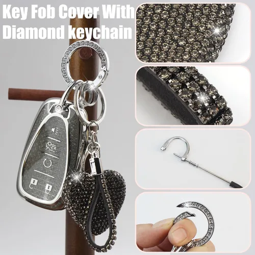 Miniatura 3 de Funda para Llavero con Llavero de Diamante para Mujeres Portallaves de Coche Compatible con Chevrolet Equinox Malibu Cruze Traverse Camaro Trax