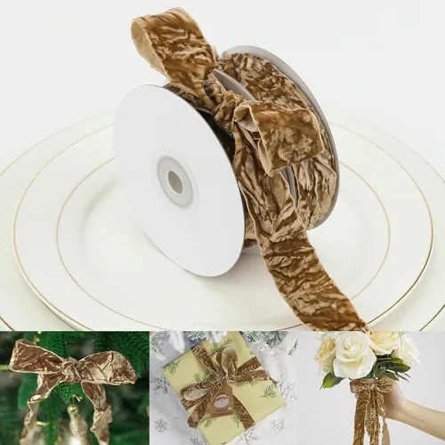 Miniatura 15 de HUIHUANG Cinta de Terciopelo Negro 3/8" Cinta de Terciopelo Arrugado para Adornos de Árbol de Navidad, Envoltura de Regalos, Decoración de Coronas