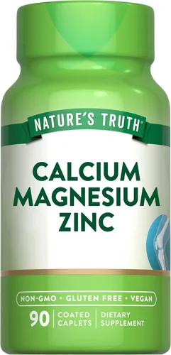 Nature's Truth Calcio y magnesio y zinc | 90 cápsulas recubiertas | Suplemento vegano, sin OMG y sin gluten