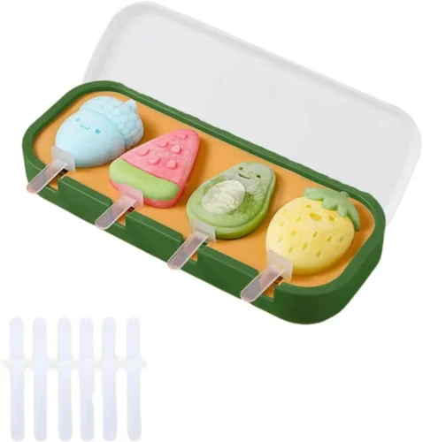 Juego de 4 moldes para paletas de dibujos animados, moldes de silicona para hacer helados, accesorios de cocina congelados, fácil liberación, leche