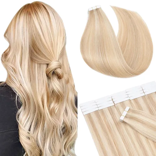 Miniatura 18 de Extensiones de cabello Sego, cabello humano estilo remy, con cinta adhesiva, lacio, cinta adhesiva de entramado tipo piel, sin costuras, invisible