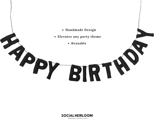 Miniatura 4 de Cartel de tela de fieltro de feliz cumpleaños Guirnalda negra Decoración reutilizable Elegante suministro para fiestas festivas (negro)