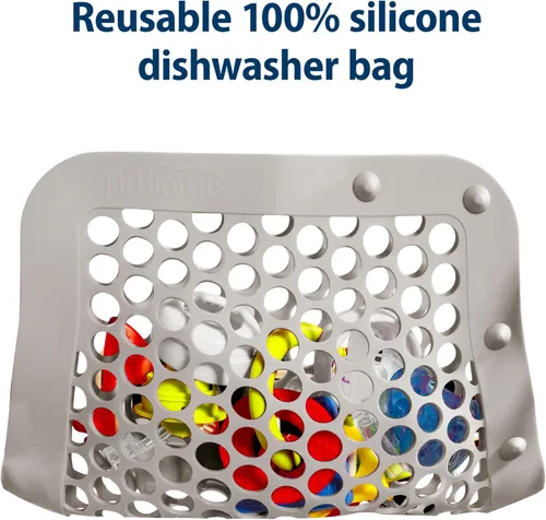 Miniatura 2 de Dr. Brown's Bolsa de silicona 100% para lavavajillas para biberones con tamaño ajustable para piezas pequeñas, pezones de biberón, accesorios