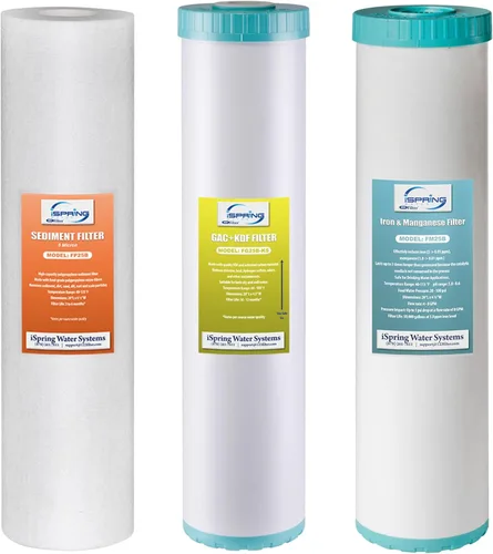 Miniatura 9 de iSpring F3WGB32BM Filtro de agua de 3 etapas, 4.5" x 20", paquete de repuesto con sedimento, bloque de carbono CTO y cartuchos reductores de hierro