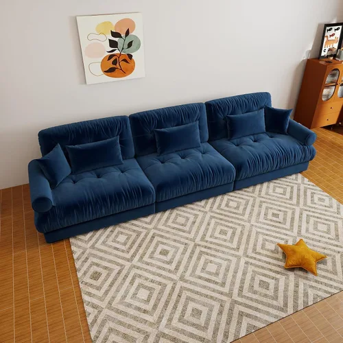 Miniatura 23 de Sofá modular de gran tamaño de 94 pulgadas, sofás seccionales grandes de color beige y blanco para sala de estar, juego de sofá de terciopelo, sofás