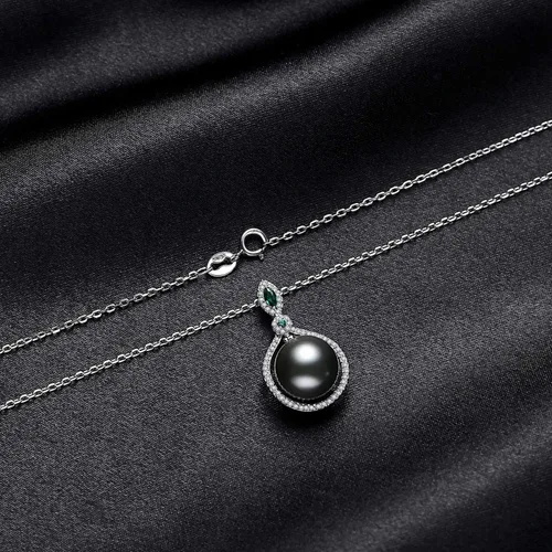 Miniatura 6 de VIKI LYNN Collar con colgante de perlas negras cultivadas de Tahití de calidad AAA de 0.394-0.433 in para mujer, Plata esterlina Perla Zirconia