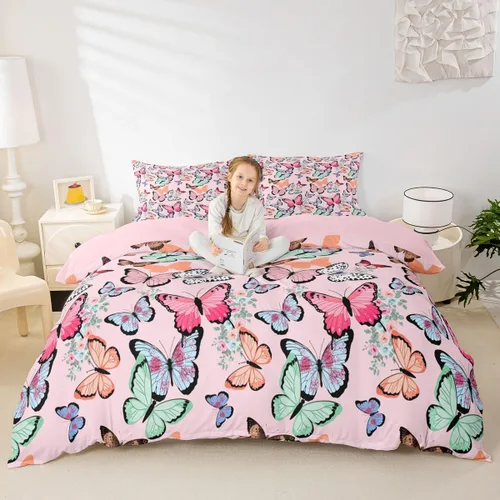 Miniatura 28 de Funda de Edredón Rosa Tamaño Queen para Niñas con Rayas Blancas, Juego de Ropa de Cama Decorativa, Funda de Edredón de Estilo Simple y Moderno