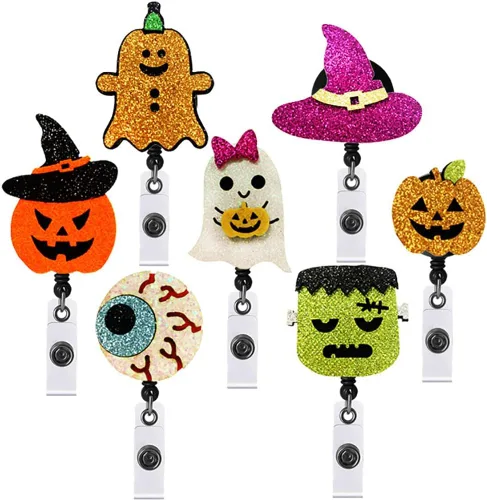 Portatarjetas para carretes de insignias, 10 paquetes retráctiles lindos patrones de calavera de Halloween, trabajo, oficina, clip de cocodrilo,
