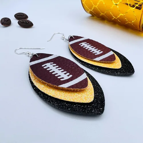 Miniatura 2 de Aretes de fútbol para mujer, joyería de fútbol, accesorios de fútbol, regalos de fútbol, aretes colgantes con purpurina, aretes de piel sintética