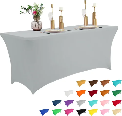 Miniatura 24 de IVAPUPU Paquete de 2 Manteles de Mesa de 6 Pies para Mesa Rectangular Ajustados para Eventos Elásticos Azul Niebla Cubiertas de Mesa Lavables Azul