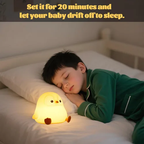 Miniatura 6 de Luz nocturna de pingüino para guardería, lámpara LED de silicona blanda, 2 niveles regulables, luz nocturna para niños, luz táctil, lámpara
