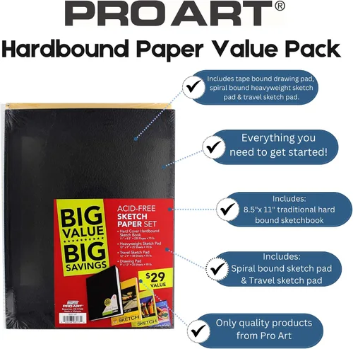 Miniatura 2 de PRO ART Paquete económico de papel para dibujar/boceto/encuadernado, multicolor