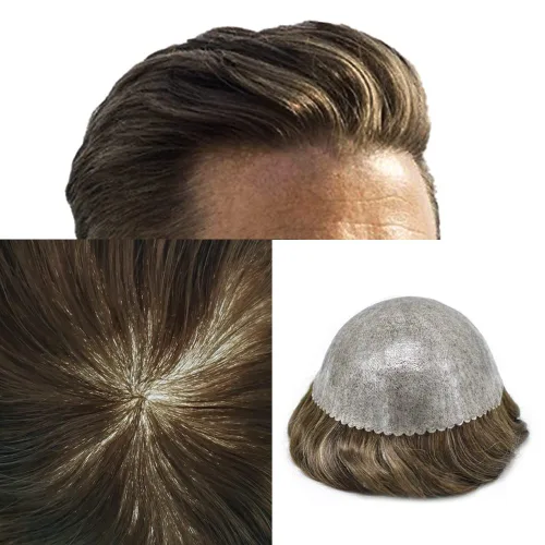 Miniatura 20 de Sistema de cabello humano tipo tupé para hombre, tupé gris, piezas de cabello completo de poliéster para hombres, tupé de inyección de poliuretano
