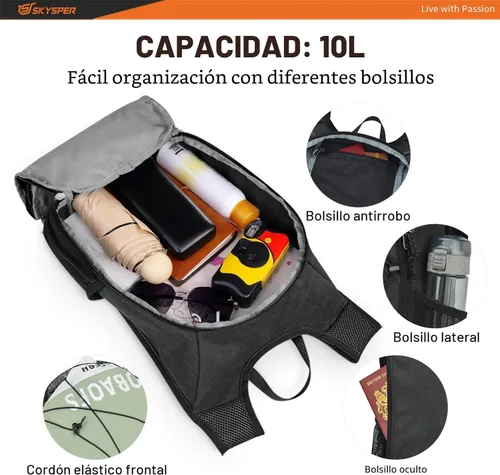 Miniatura 2 de SKYSPER Mochila de senderismo plegable - Mochilas de viaje transpirables pequeñas y ligeras de 10L/15L