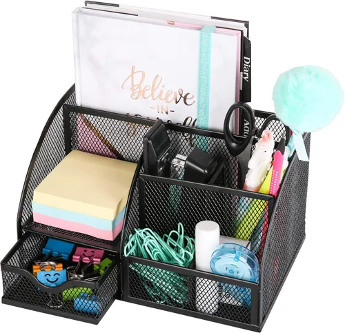 Miniatura 2 de Exerz Organizador de Escritorio Negro Accesorios de Oficina Suministros de Almacenamiento de Escritorio Soporte para Lápices y Bolígrafos con Cajón