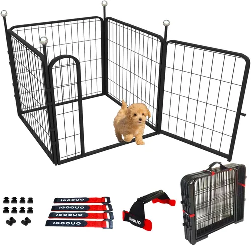 Miniatura 13 de Jaulas Portátiles para Perros y Corralito, Jaula de Metal de 32 Pulgadas para Perros Pequeños/Medianos, para Interior/Exterior, Correas