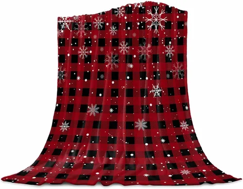 Manta de Navidad para sofá, manta de lana cuadriculada roja, suave, acogedora y cálida, manta de franela con copos de nieve para cama, sofá, silla,