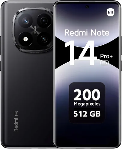 XIAOMI Redmi Note 14 Pro+ Plus 5G + 4G LTE (para Tmobile Mint Tello & Global) (512 GB + 12 GB) NFC 6.67 pulgadas 120Hz 200MP Pro AI Modelo Negro