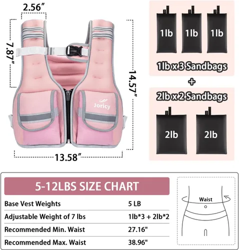Miniatura 6 de Chaleco con peso ajustable para mujer, 5-12 libras, 9-16 libras, 17-24 libras, 23-30 libras, chaleco de peso con rayas reflectantes, chaleco de Rosa