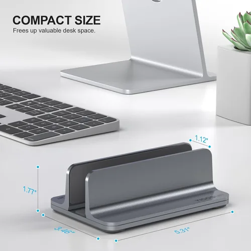 Miniatura 6 de YICOSUN Soporte vertical de aluminio para laptop para escritorio, base de ancho ajustable para MacBook, Surface, Samsung, HP, Dell de hasta 17.3 Gris