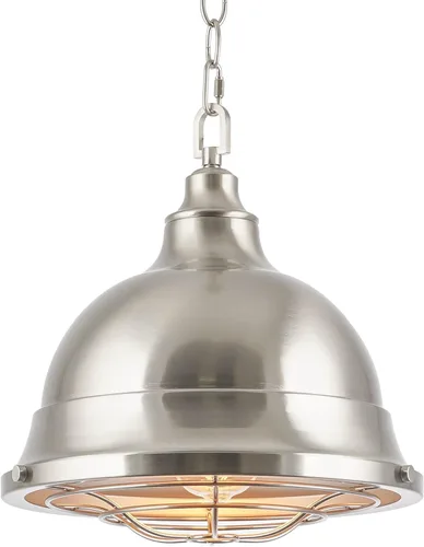 Kira Home Liberty - Lámpara colgante industrial moderna de 13 pulgadas + pantalla de jaula de metal, altura colgante ajustable, acabado de níquel