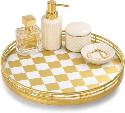 Miniatura 30 de Marble Lazy Susan - Tocadiscos para mesa, bandeja redonda de mármol de grano de madera antigua de 10 pulgadas para mesa de comedor, encimera de Negro