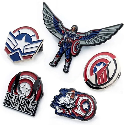 Miniatura 14 de Marvel Studios: The Falcon y The Winter Soldier - Juego de 5 pines de solapa con base de metal y esmalte con caja circular de 6.3 pulgadas