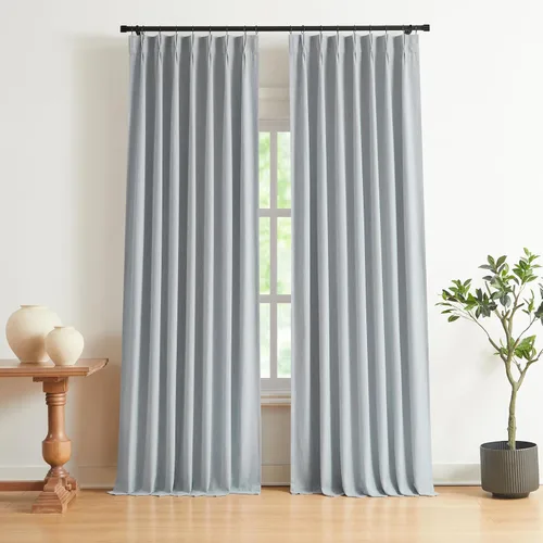 Miniatura 36 de Vision Home Cortinas marrones con pliegues pinzados de bloqueo total, cortinas de ventana de lino mezclado para oscurecimiento de la habitación, 95
