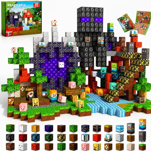 Miniatura 13 de GraceDuck Bloques magnéticos con caja de hierro, 45 bloques de construcción magnéticos de viaje, juego educativo STEM de construcción para niños a