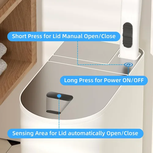 Miniatura 5 de Cubo de basura para baño con tapa - Bote de basura inteligente con sensor de movimiento y cepillo para inodoro, 2 galones / 7L, pequeño cubo