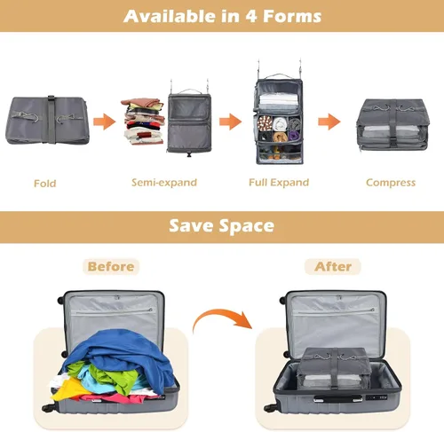 Miniatura 3 de Surblue Estantes colgantes, bolsa de almacenamiento de viaje, cubo de embalaje de compresión para maleta plegable con capa de extensión de gran