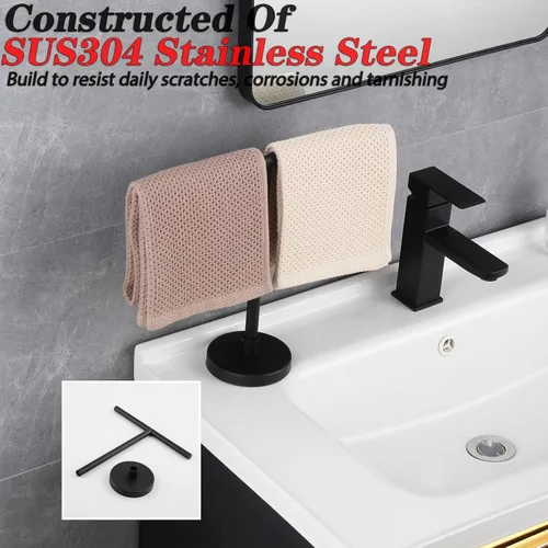 Miniatura 4 de GERZWY Moderno soporte de toalla de mano estante de árbol independiente SUS 304 acero inoxidable encimera toalla anillo, negro mate DZY06-BK