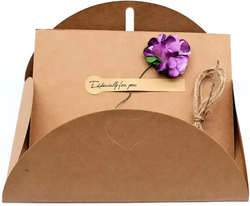 Miniatura 7 de Paquete de 12 tarjetas de felicitación de flores secas con sobres, tarjeta de regalo retro marrón de papel kraft para vacaciones, tarjeta