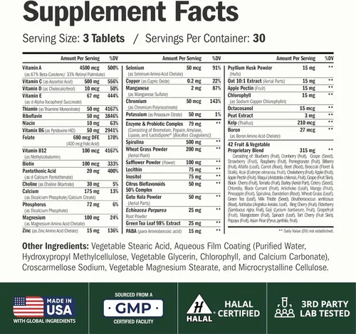 Miniatura 3 de Multivitamínico vegano para mujeres y hombres, multivitaminas esenciales y multiminerales, 90 tabletas con vitamina B12, A, D, C, zinc, magnesio
