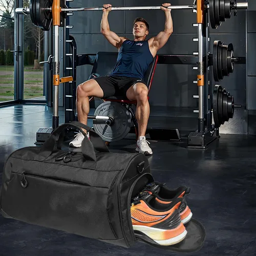 Miniatura 8 de Bolsa de gimnasio para hombres y mujeres con correa para el hombro, compartimento para zapatos y húmedos, bolsa de lona ligera, bolsa atlética