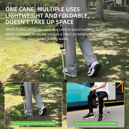 Miniatura 8 de Bastón plegable con asiento para personas mayores, automático, ligero, portátil, al por mayor, antideslizante, de aluminio, plegable