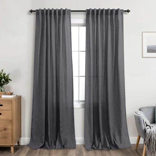 Miniatura 104 de KOUFALL Cortinas de lino azul marino de 84 pulgadas de largo, cortinas transparentes azul oscuro para sala de estar y dormitorio, medianoche