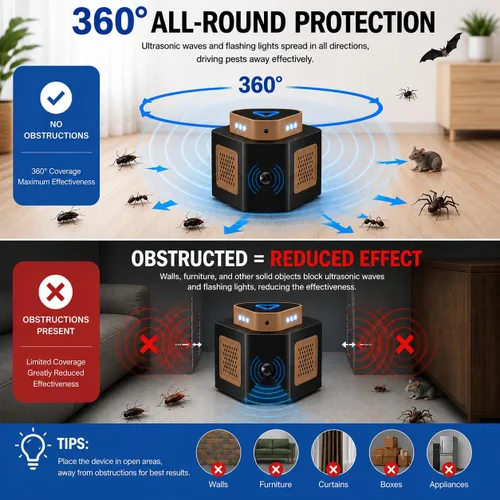 Miniatura 4 de Tirgo Repelente de ratones, enchufe ultrasónico, repelente de plagas ultrasónico para interiores, repelente ultrasónico de roedores de 360° con 4