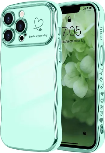 Miniatura 23 de LCHULLE Funda para iPhone 12 Pro para mujeres y niñas, lindo marco ondulado con forma rizada con patrón de corazón de amor, cubierta de protección