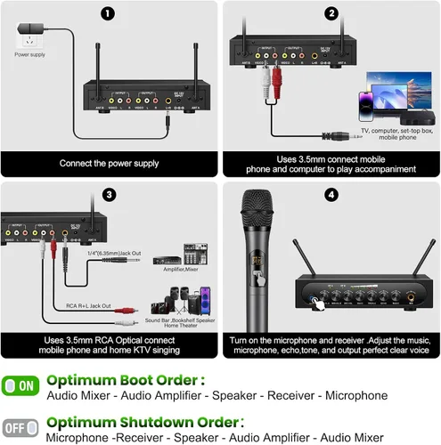 Miniatura 6 de Sistema de micrófono inalámbrico Micrófono dinámico inalámbrico UHF Micrófono de mano inalámbrico de doble canal con Echo Bluetooth Control