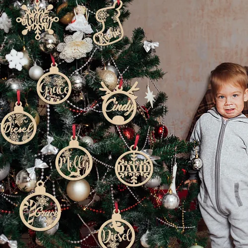 Miniatura 5 de Adornos de Navidad de madera personalizados 2025, adorno de madera con nombre para mujeres, hombres, amigos, familia, adorno colgante personalizado